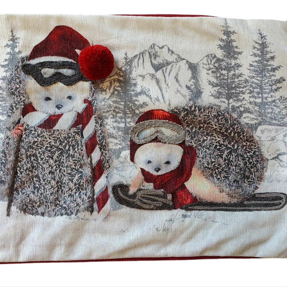 Skiing Hedgehogs Winter Scene Pillow Cover